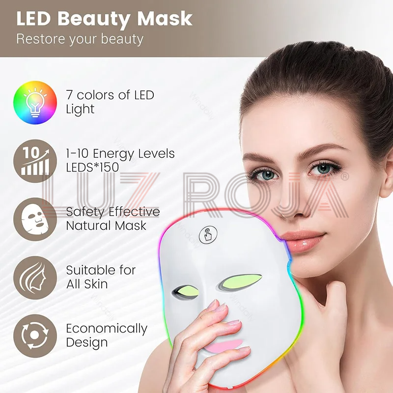 Máscara LED Terapia Facial 7 Tratamientos de color