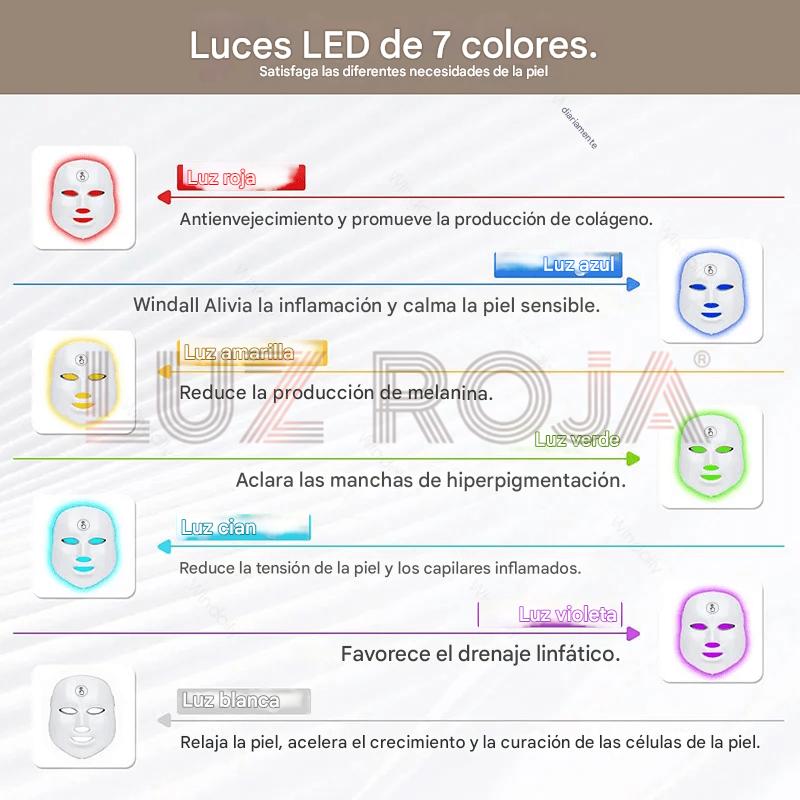 Máscara LED Terapia Facial 7 Tratamientos de color