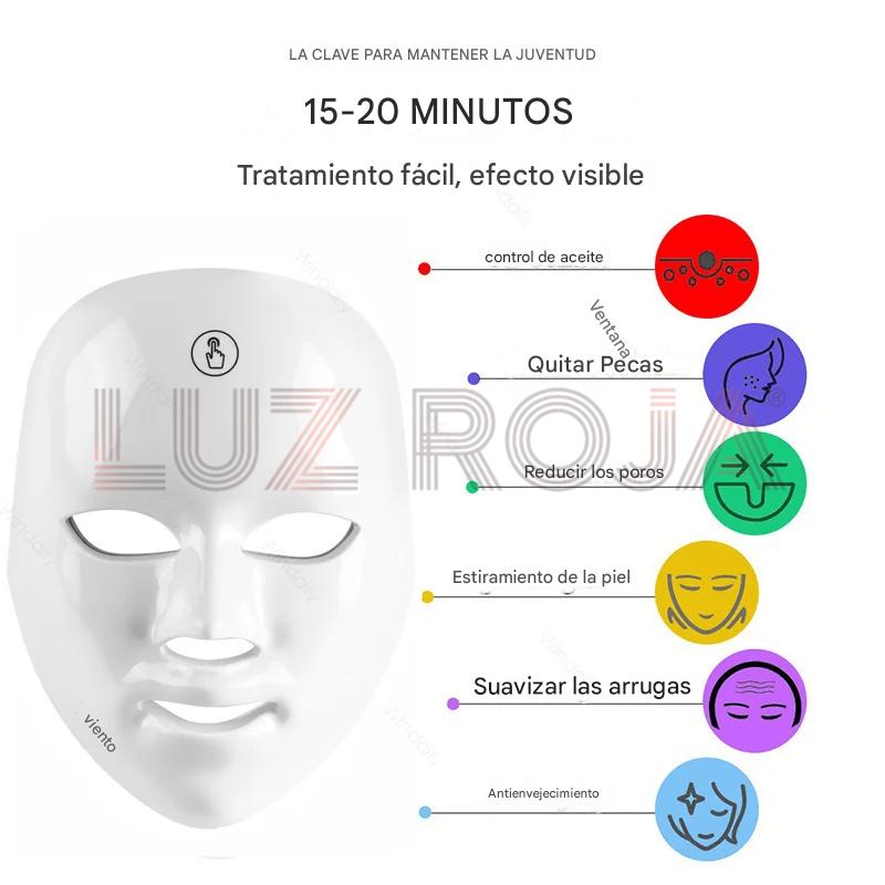 Máscara LED Terapia Facial 7 Tratamientos de color