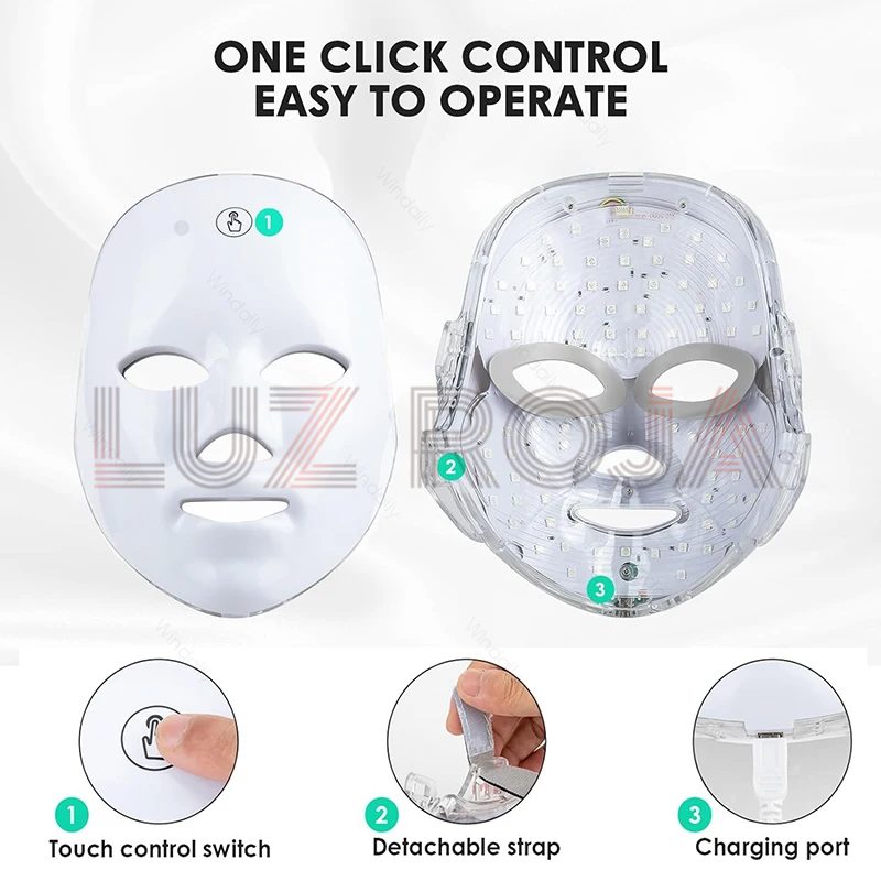 Máscara LED Terapia Facial 7 Tratamientos de color