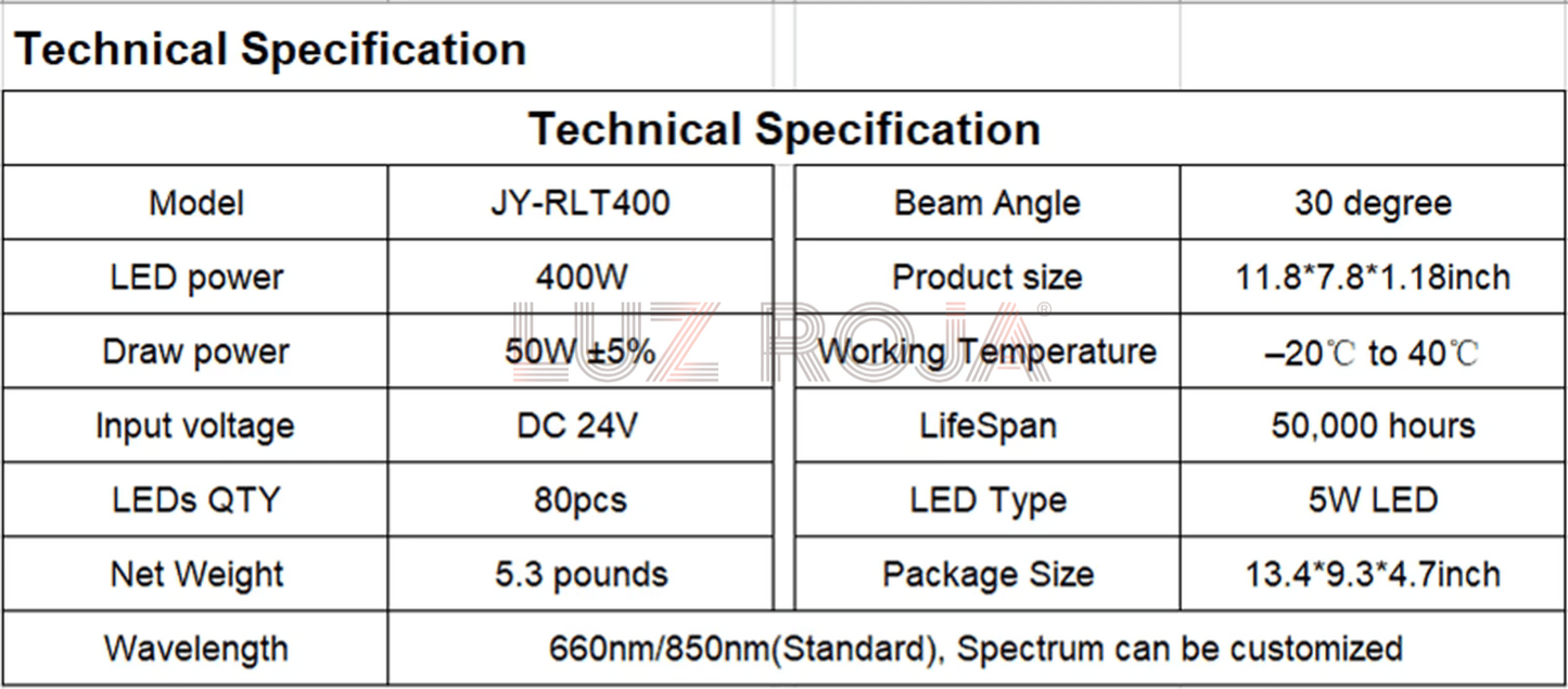 Luz Terapia LED para Anti-Envejecimiento 660nm / 850nm